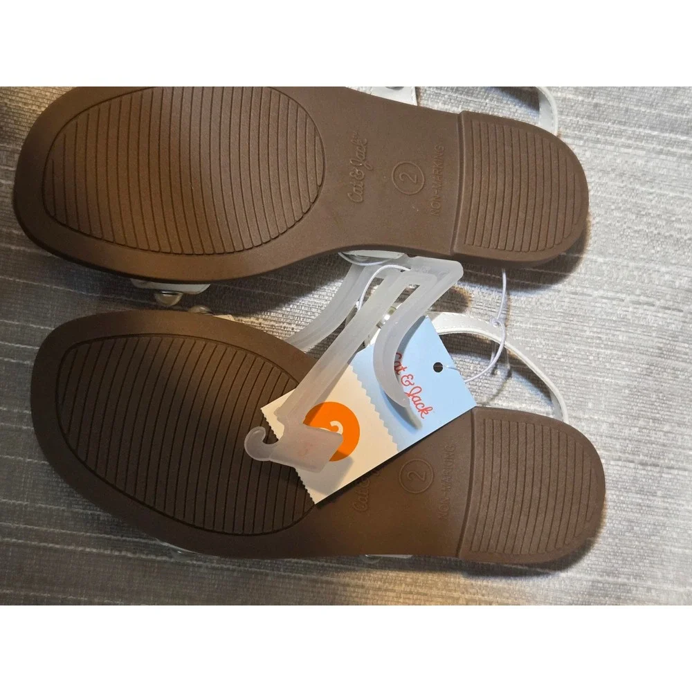 Cat & Jack Girls Pearl Studded Two Strap Sandals White Size 2 NEW